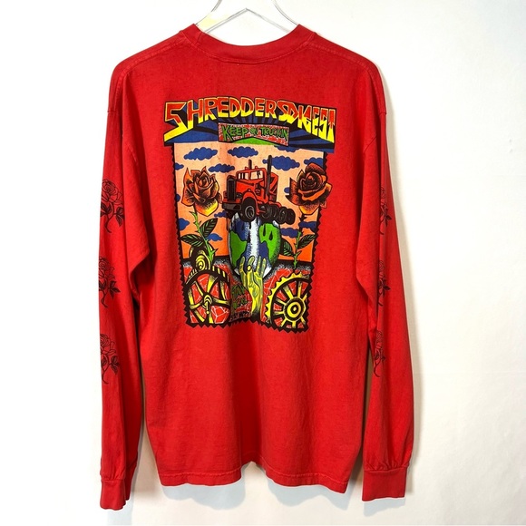 Shredders digest red back print long sleeves shirt L - Picture 4 of 11